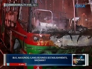 Saksi: Bus sa Commonwealth Avenue, nasunog; ilang establisimyento, nadamay