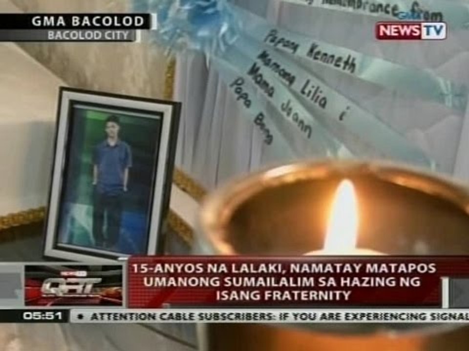 QRT: 15-anyos na lalaki, namatay matapos umanong sumailalim sa hazing ng isang fraternity
