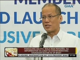PNoy, wala raw personal na impormasyon kaugnay sa kontrobersyang kinasasangkutan ni VP Binay