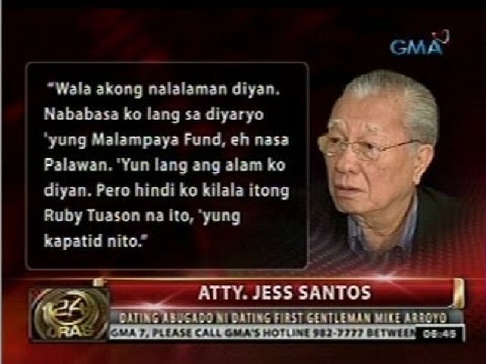 24 Oras: Atty. Jess Santos, itinangging may kinalaman sa Malampaya Fund scam