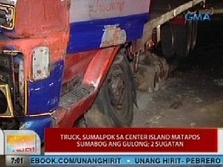 UB: Truck, sumalpok sa center island sa Mandaluyong matapos sumabog ang gulong