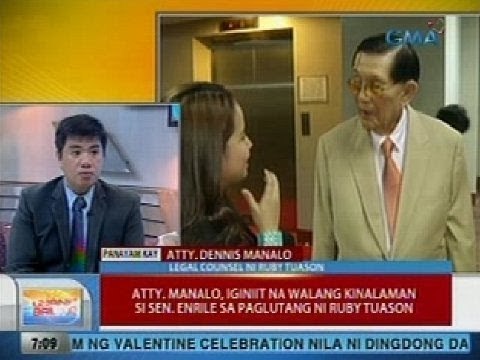 UB: Atty. Manalo, iginiit na walang kinalaman si Sen. Enrile sa paglutang ni Tuason