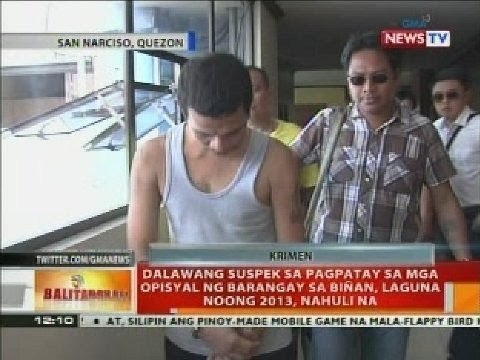 Dalawang suspek sa pagpatay sa mga opisyal ng barangay sa Biñan, Laguna noong 2013, nahuli na