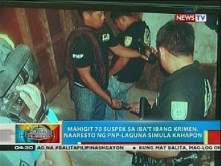 BP: Mahigit 70 suspek sa iba't ibang krimen, naaresto ng PNP-Laguna