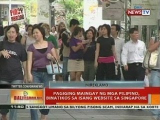BT: Pagiging maingay ng mga Pilipino, binatikos sa isang website sa Singapore