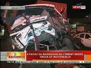 BT: 4 patay sa banggaan ng cement mixer, truck at motorsiklo