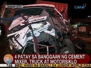 UB: 4 patay sa banggaan ng cement mixer, truck at motorsiklo sa Davao City