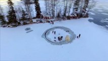 Finnish inventor transforms ice into spinning carousel
