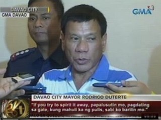 Mayor Duterte, binalaang ipababaril ang mga may hawak ng nawawala umanong 13 cocaine blocks