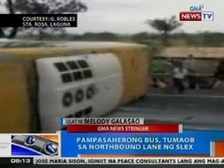 NTG: Pampasaherong bus, tumaob sa northbound lane ng SLEX