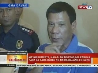 Mayor Duterte, nag-alok ng P100,000 pabuya para sa kada bloke ng nawawalang cocaine