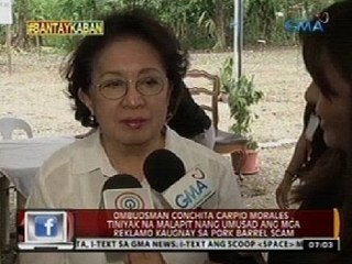 Ombudsman Morales, tiniyak na malapit nang umusad ang mga reklamo kaugnay sa pork barrel scam