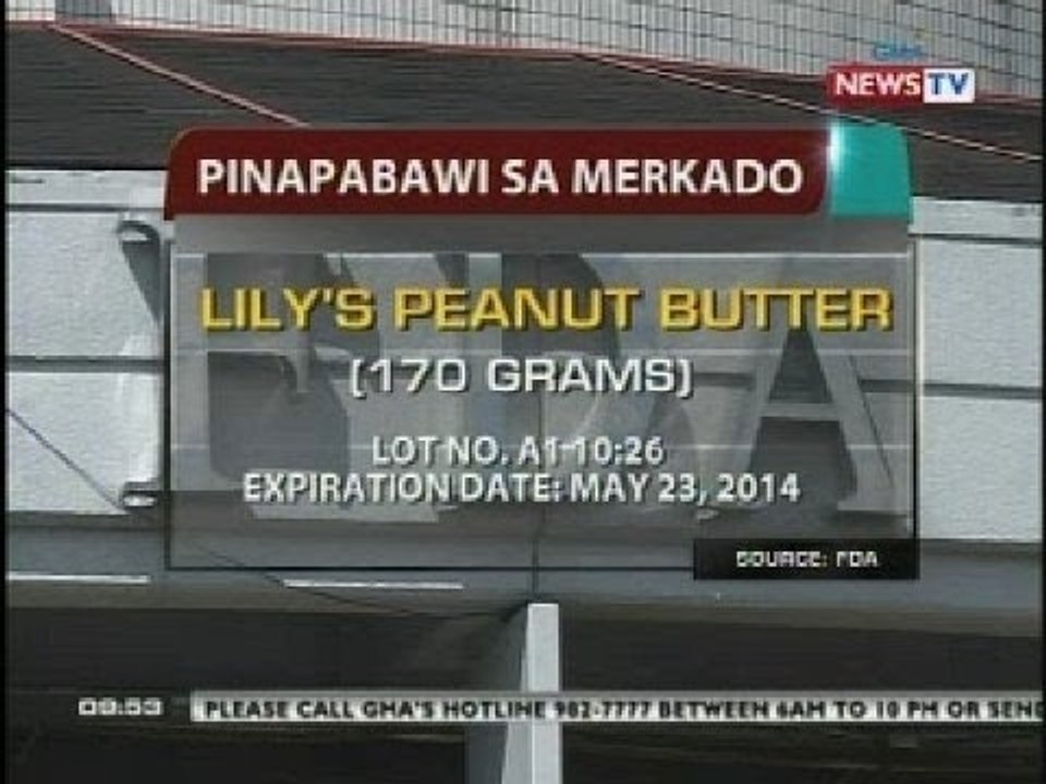 Isang batch ng "Lily's peanut butter" na may mataas na lebel ng aflatoxin, pinababawi sa merkado