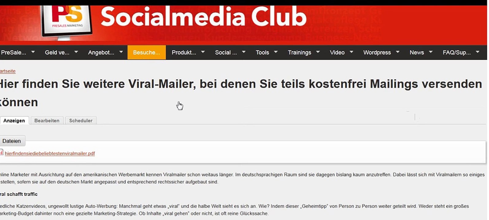 Socialmediaclub Übersicht - Besuchergewinnung mit Viralmailer