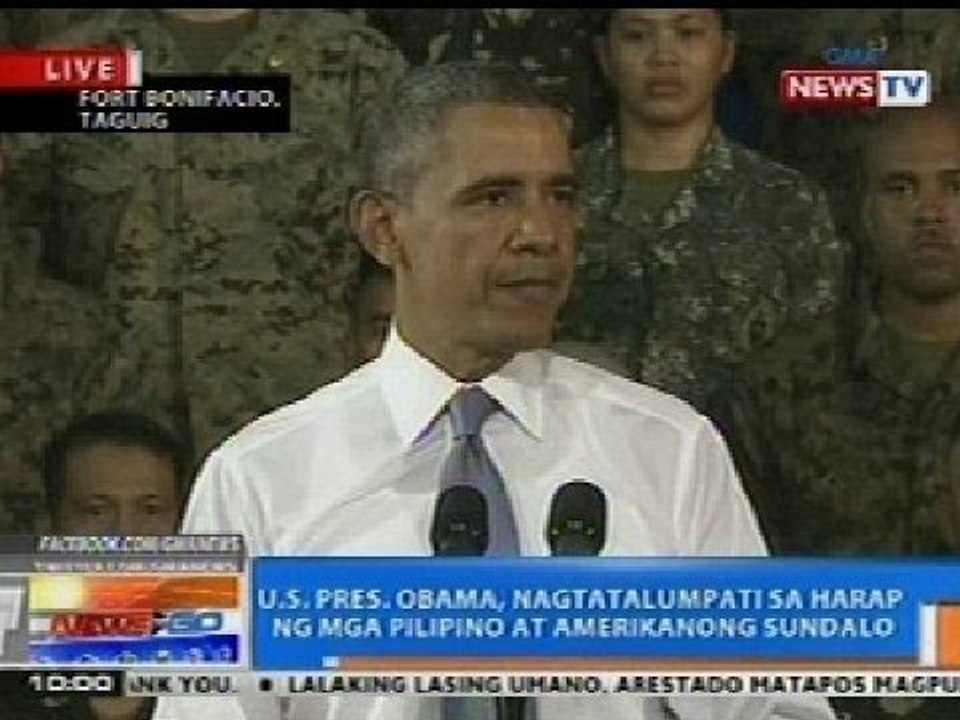 NTG: Obama, nagtalumpati sa harap ng mga Pilipino at Amerikanong sundalo