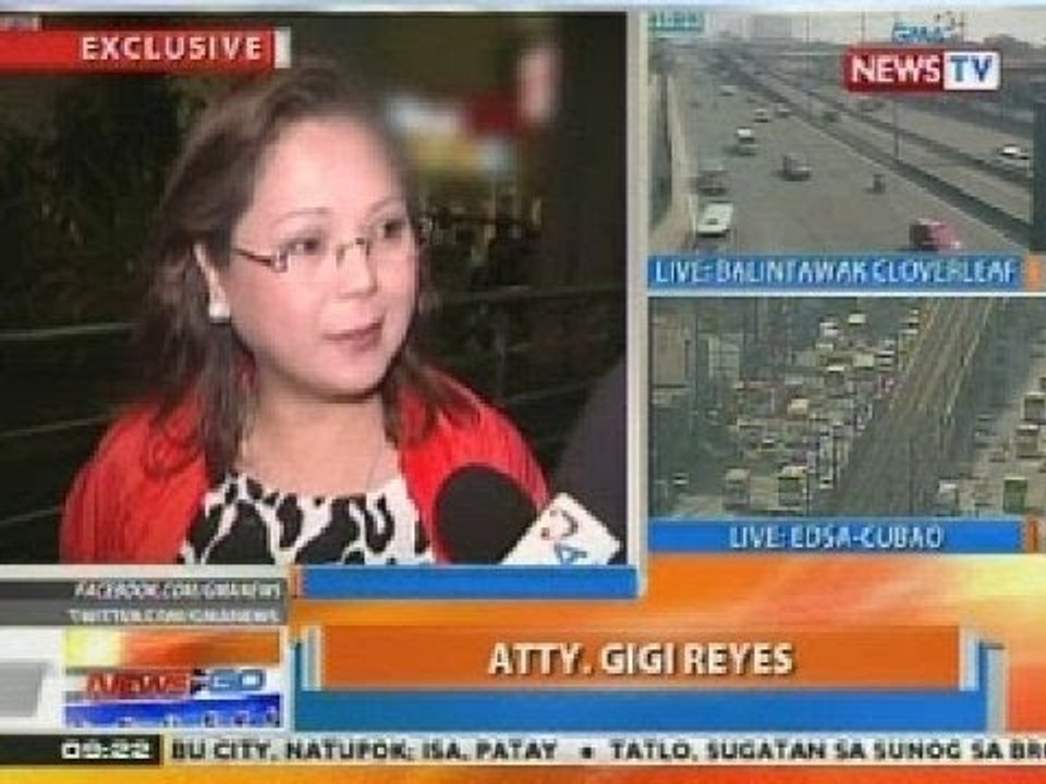 NTG: Gigi Reyes, balik-bansa na at handang harapin ang kaso kaugnay ng pork scam