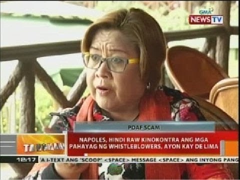 BT: Napoles, hindi raw kinokontra ang mga pahayag ng whistleblowers, ayon kay De Lima