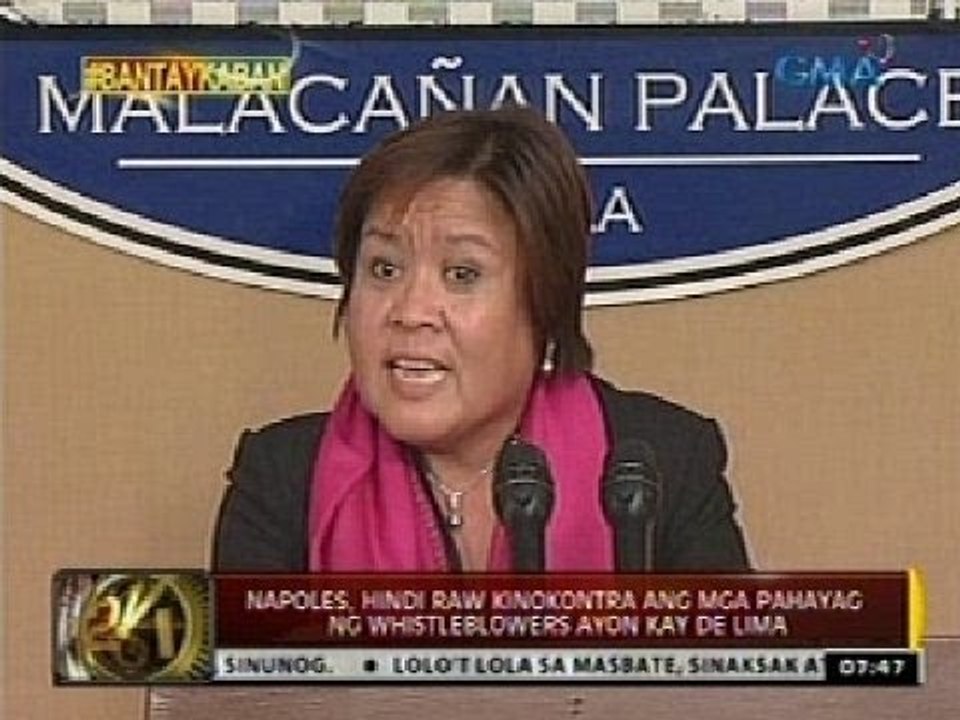 Napoles, hindi raw kinokontra ang mga pahayag ng whistleblowers ayon kay De Lima