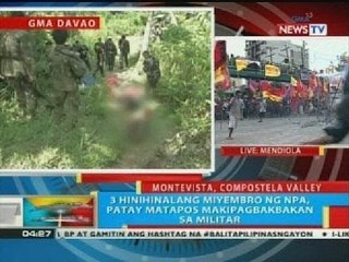3 hinihinalang miyembro ng NPA, patay matapos makipagbakbakan sa militar sa Compostela Valley