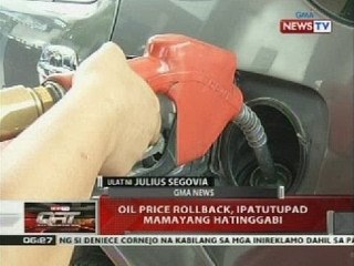 Oil price rollback, ipapatupad mamayang hatinggabi