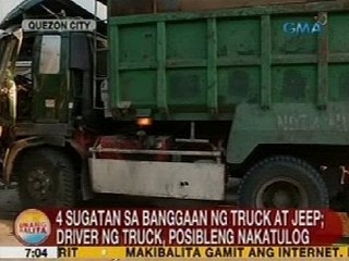 UB: 4 sugatan sa banggaan ng truck at jeep sa Quezon Avenue