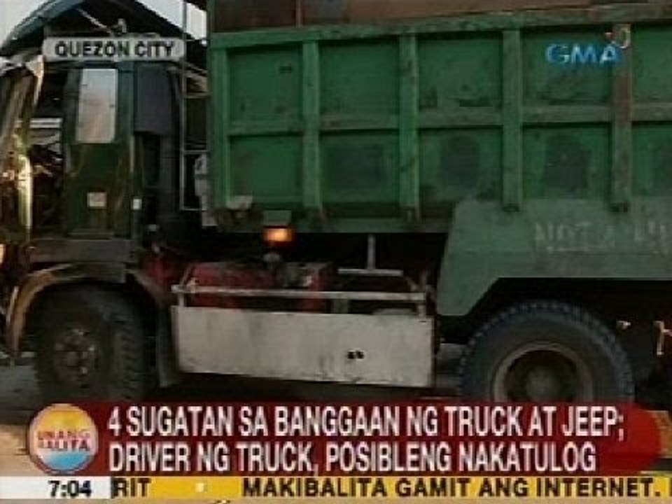 UB: 4 sugatan sa banggaan ng truck at jeep sa Quezon Avenue