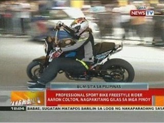 Professional sport bike freestyle rider Aaron Colton, nagpakitang gilas sa mga Pinoy