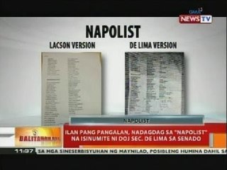Ilan pang pangalan, nadagdag sa 'Napolist' na isinumite ni DOJ Sec. De Lima sa Senado