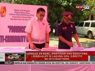 Comelec En Banc, kinatigan ang desisyong i-disqualify si Laguna Gov. Ejercito sa 2013 elections