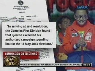 Pag-disqualify kay Laguna Gov. ER dahil sa sobrang gastos noong Eleksyon 2013, pinagtibay ng Comelec