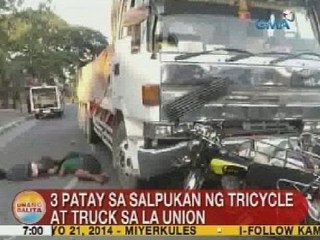 UB: 3 patay sa salpukan ng tricycle at truck sa La Union