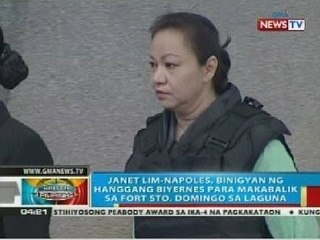 Napoles, binigyan nang hanggang Biyernes para makabalik sa Fort Sto. Domingo sa Laguna