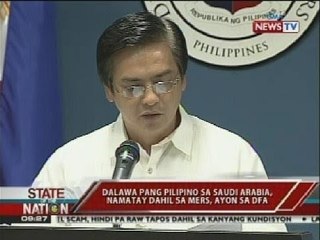 Dalawa pang pilipino sa Saudi Arabia, namatay dahil sa Mers ayon sa DFA