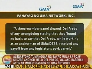 UB: Alegasyong tumanggap ng bayad mula sa PDAF si Melo del Prado, walang basehan