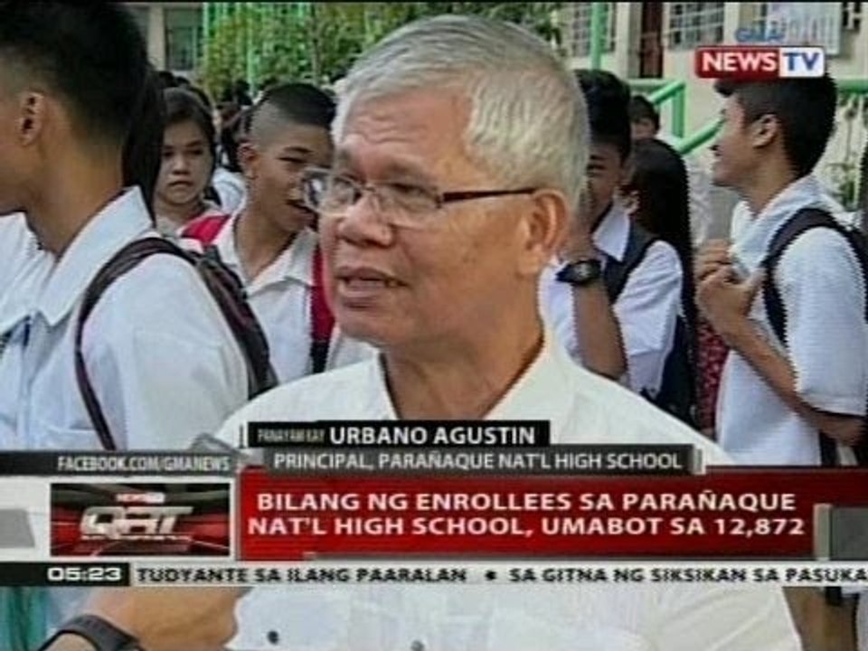 Panayam kay Urbano Agustin tungkol sa bilang ng enrollees sa Parañaque Nat'l High School