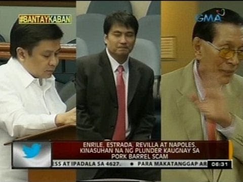 24Oras: Enrile, Estrada, Revilla, at Napoles kinasuhan na ng plunder kaugnay sa pork barrel scam