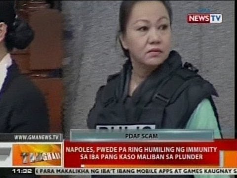 BT: Napoles, pwede pa ring humiling ng immunity sa iba pang kaso maliban sa plunder