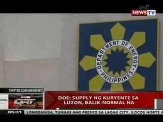 QRT: DOE: Supply ng kuryente sa Luzon, balik-normal na