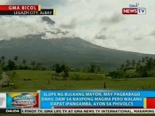 BP: Slope ng Bulkang Mayon, may pagbabago dahil daw sa naiipong magma