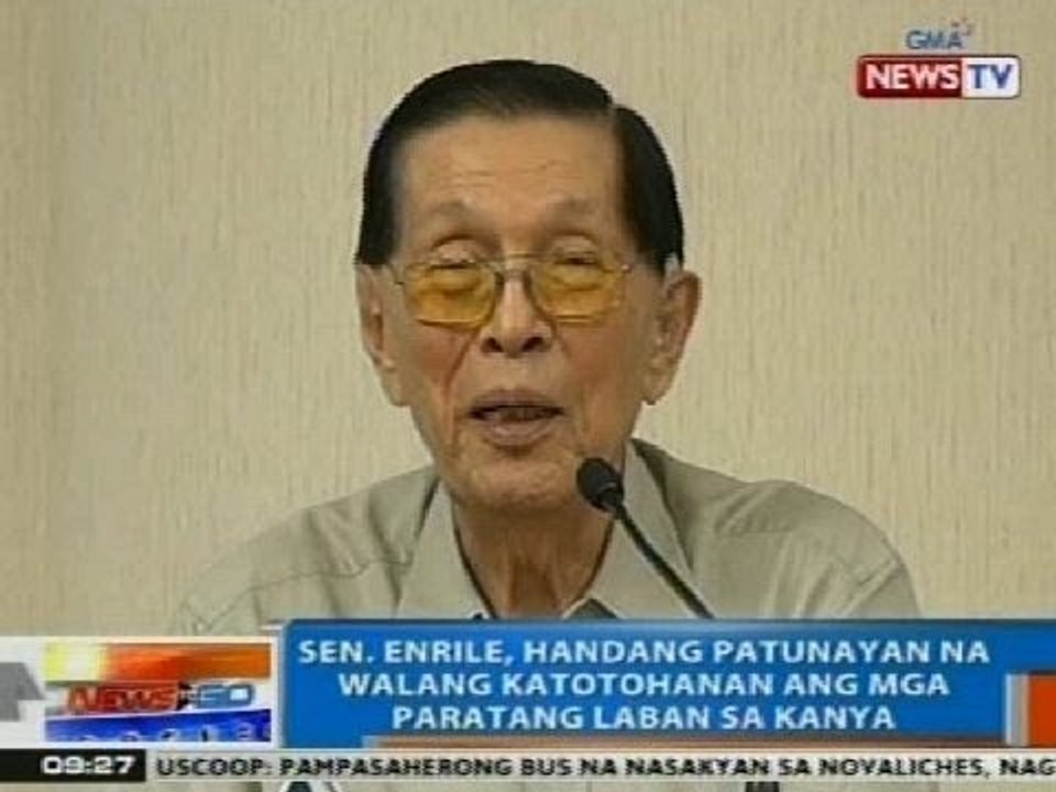 NTG: Enrile, handang patunayan na walang katotohanan ang mga paratang laban sa kanya