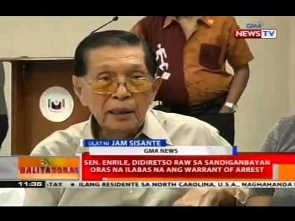 Sen. Enrile, didiretso raw sa Sandiganbayan oras na ilabas na ang warrant of arrest