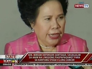 SONA: Sen. Santiago, sasailalim sa 6 na linggong pagpapagamot para sa kanyang stage 4 lung cancer