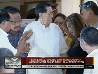 24Oras: Sen. Enrile, malabo raw makaharap sa arraignment bukas dahil sa altapresyon