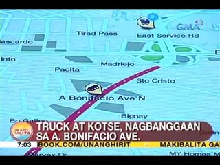 UB: Truck at kotse, nagbanggaan sa A. Bonifacio Avenue