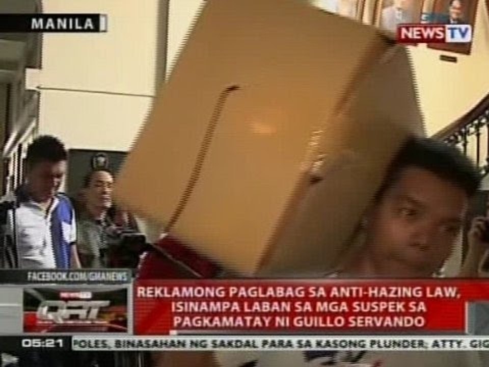 Rekalamong paglabag sa anti-hazing law, isinampa laban sa mga suspek sa hazing kay Servando