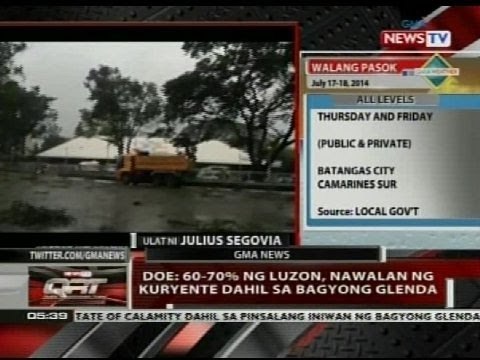 QRT: DOE: 60-70% ng Luzon, nawalan ng kuryente dahil sa Bagyong Glenda