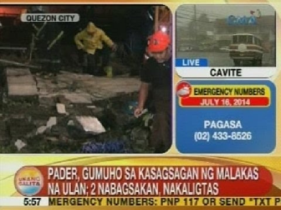 UB: Pader, gumuho sa kasagsagan ng malakas na ulan sa QC; 2 nabagsakan, nakaligtas