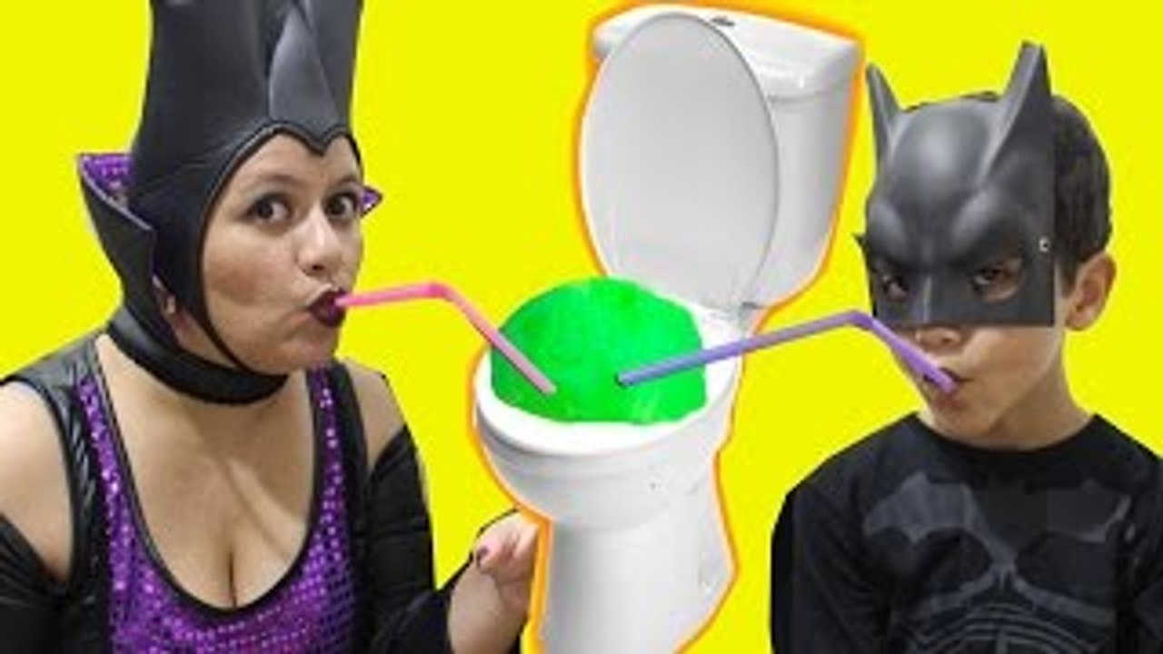 Maleficent & Batman Drink From a Toilet Candy Toys w/ Spiderman SpongeBob SquarePants Supe