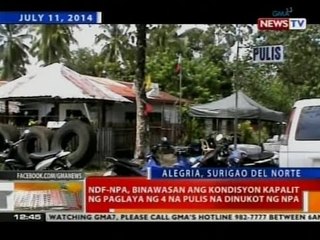 BT: NDF-NPA, binawasan ang kondisyon kapalit ng paglaya ng 4 na pulis na dinukot ng NPA