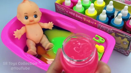 Baby Doll Bath in SLIME Pretend Play for Kids
